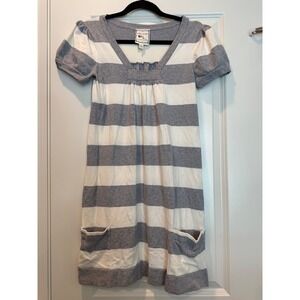 Pink Rose Womens Grey White Striped V-Neck Knit Empire Waist Pocket Mini Dress S